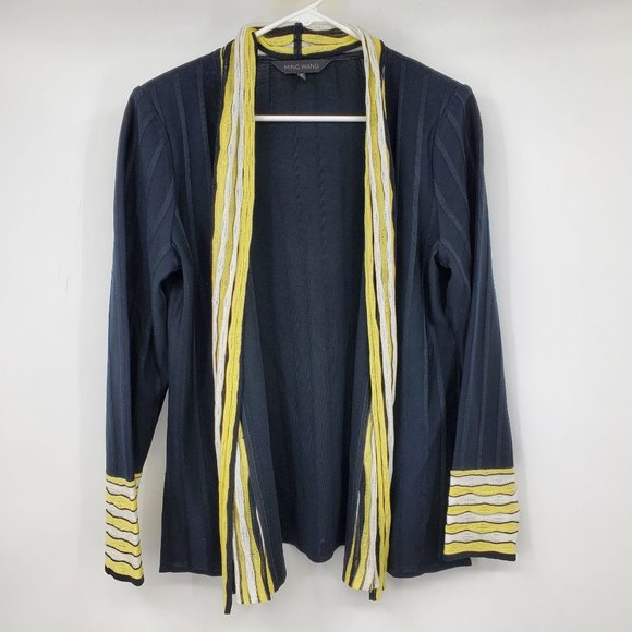 Ming Wang Black And Yellow Open Front Textured Knit Cardigan Sweater Medium - Picture 1 of 9